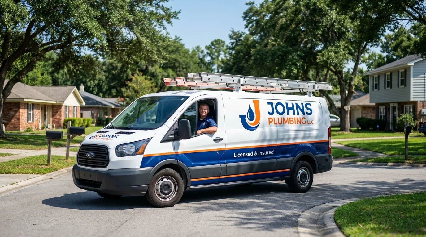 Johns Plumbing LLC service van in Hollis Center, ME