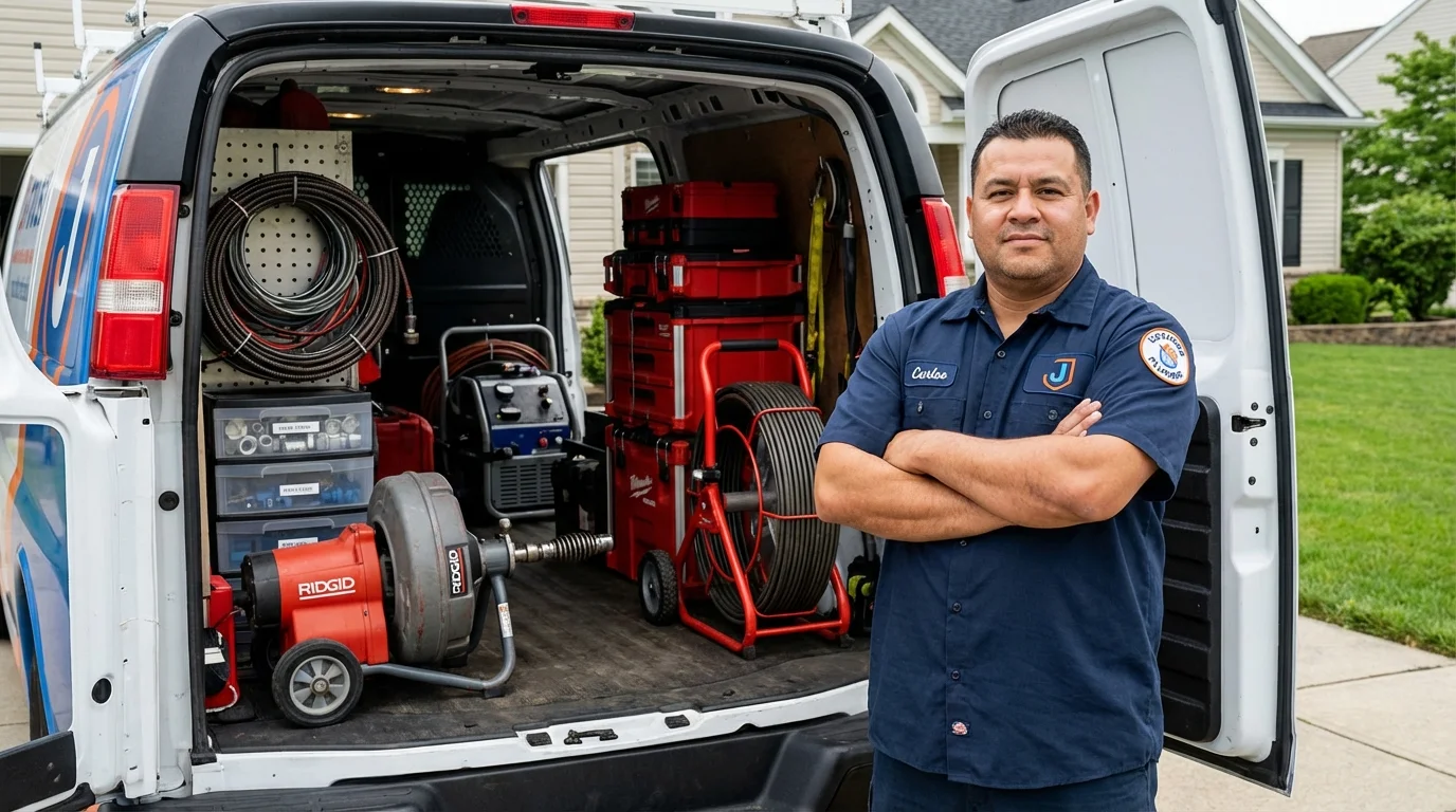 Professional drain cleaning equipment and Johns Plumbing LLC plumber in Hollis Center