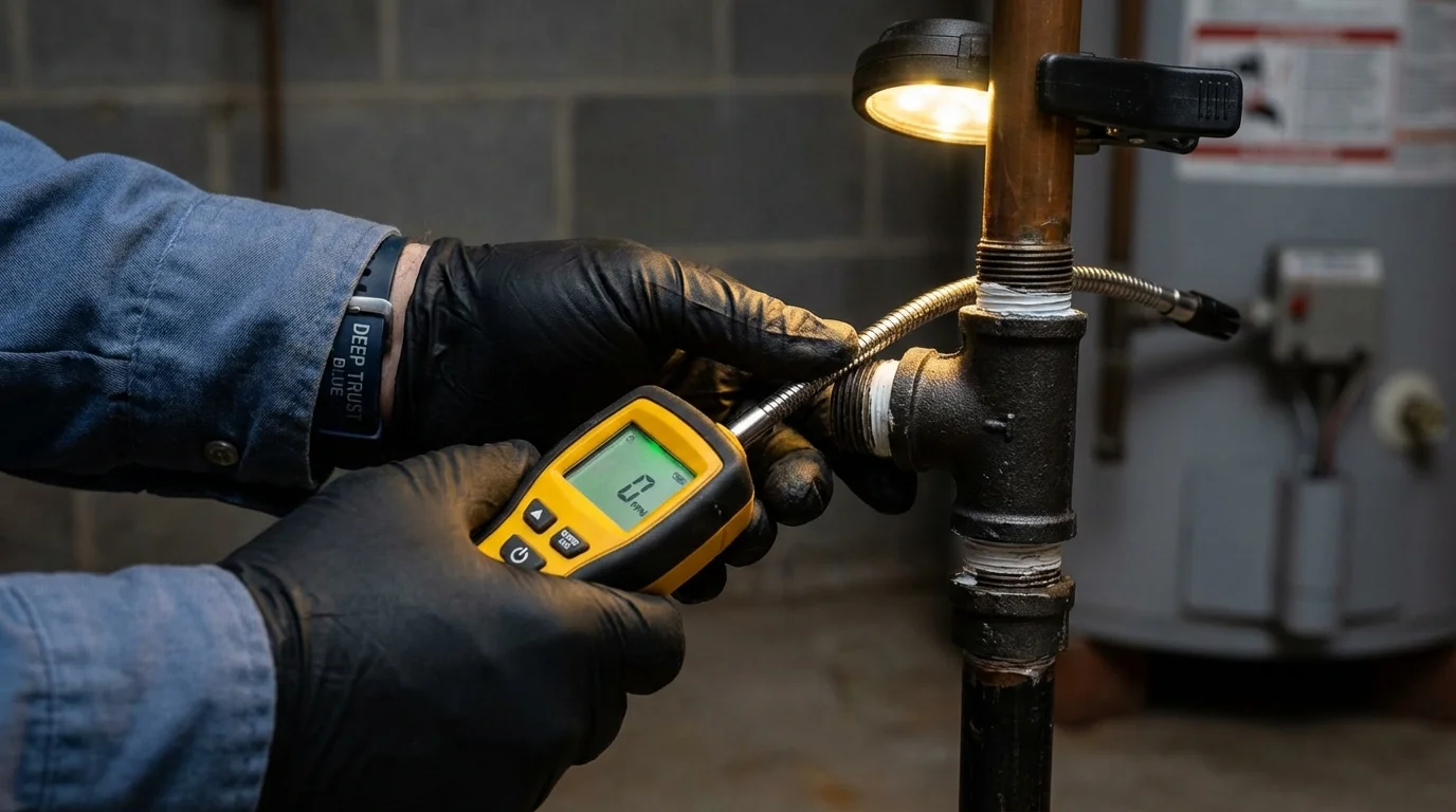 Gas leak detection with electronic sniffer by Johns Plumbing LLC in Hollis Center